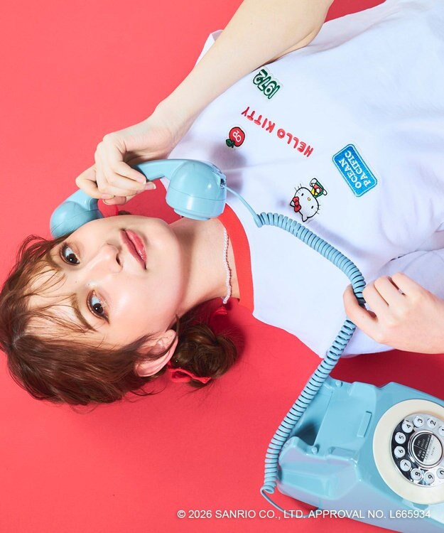 OP／FILA 【Ocean Pacific×ハローキティ】ワッペンリンガーチビTシャツ ホワイト