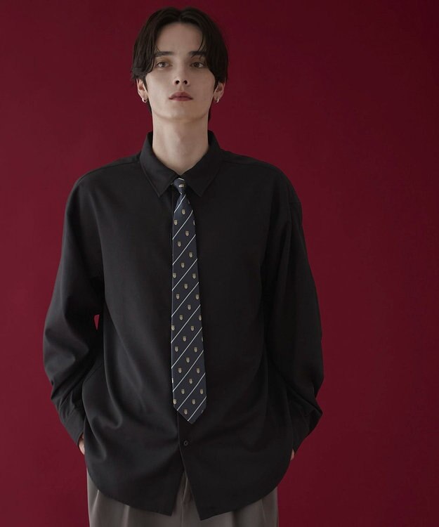 WEGO タイ付きシャツ(LS) ブラック