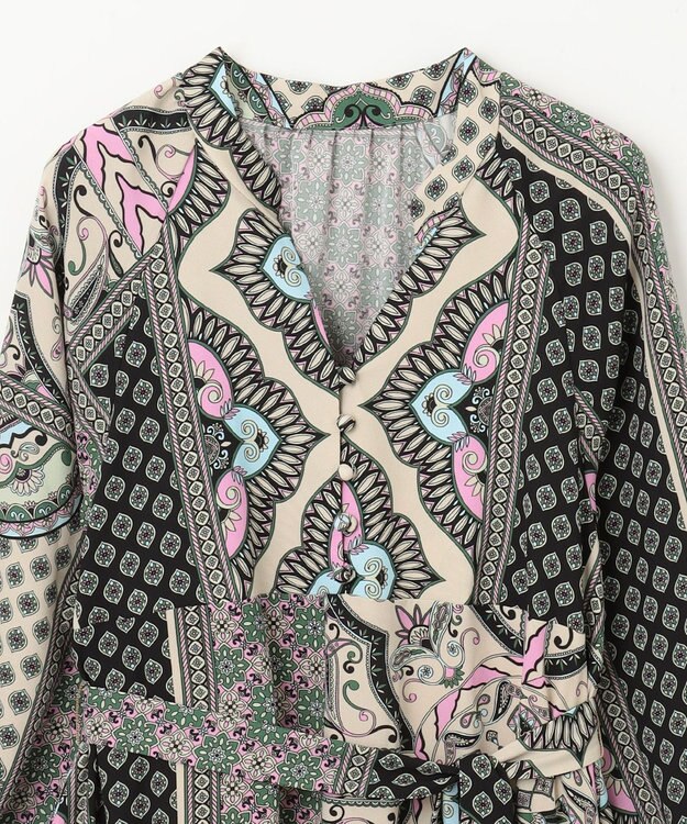 GRACE CONTINENTAL カフタンプリントロングワンピース ベージュ