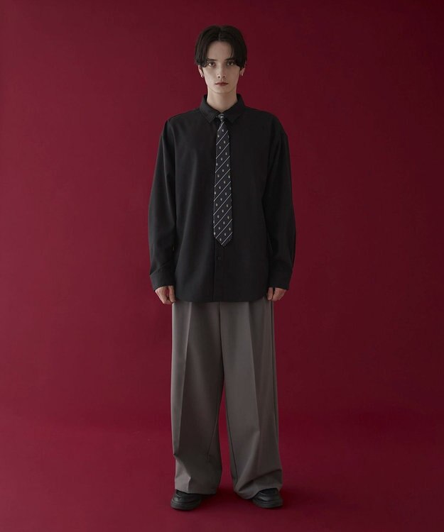 WEGO タイ付きシャツ(LS) ブラック