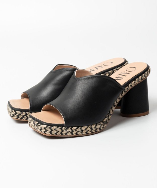 gaimo 【GAIMO/ガイモ】Vカットスクエアヒールサンダル ブラック