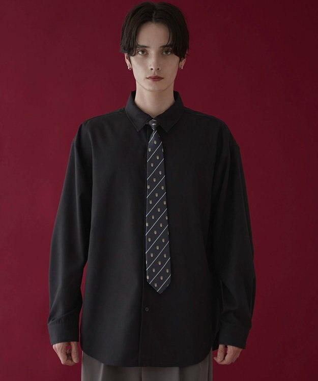 WEGO タイ付きシャツ(LS) ブラック