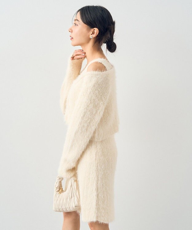 earth music&ecology ＳＥＴ２点シャギーショートカーデ＋ミニワンピース Ivory