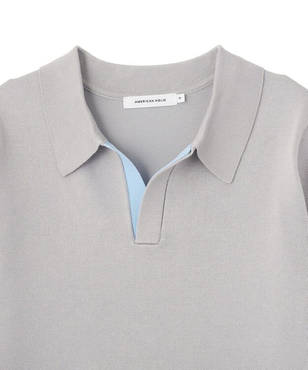 AMERICAN HOLIC 襟付き配色ニット Gray
