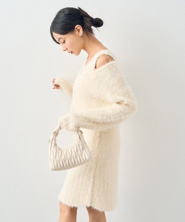 earth music&ecology ＳＥＴ２点シャギーショートカーデ＋ミニワンピース Ivory