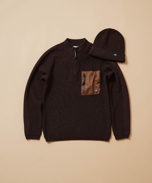 JOSEPH ABBOUD MOUNTAIN 【UNISEX】日本素材 ハーフZIPウールニット ダークブラウン系