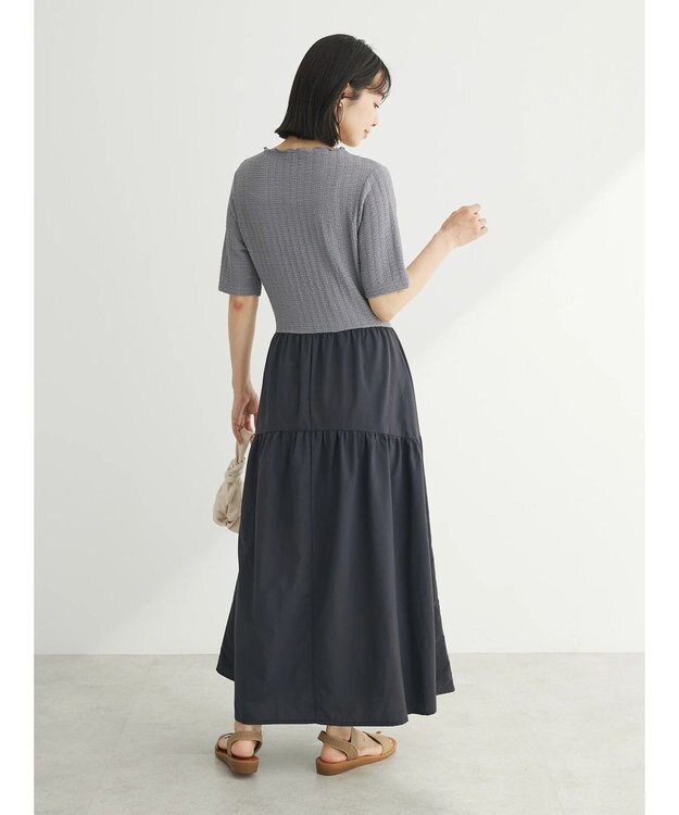 Green Parks しぼドッキングワンピース Charcoal Gray