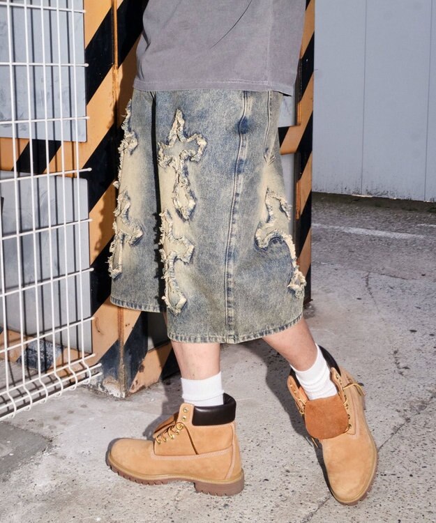 WEGO スーパーバギーフリンジデニムショーツ 柄3