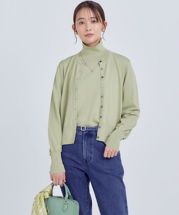 組曲 L 【6色展開・UVケア】クルーネックモダンカーディガン ピスタチオ系