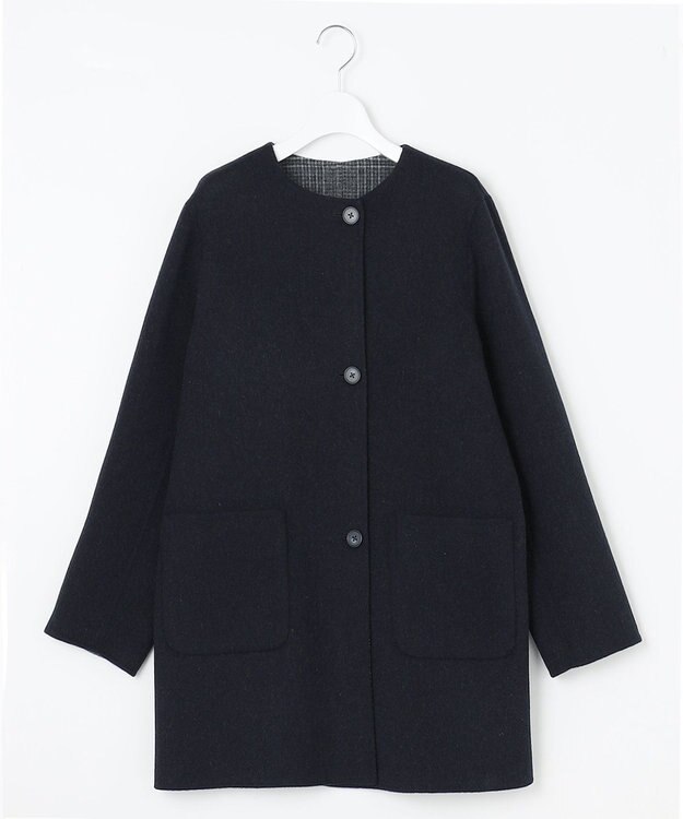 J.PRESS LADIES L 【リバーシブル】ウールナイロン リバー チェック ミドル コート ネイビー系