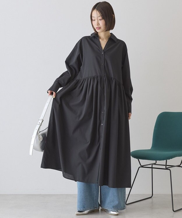 AMERICAN HOLIC 【イージーケア】ギャザーシャツワンピース Black
