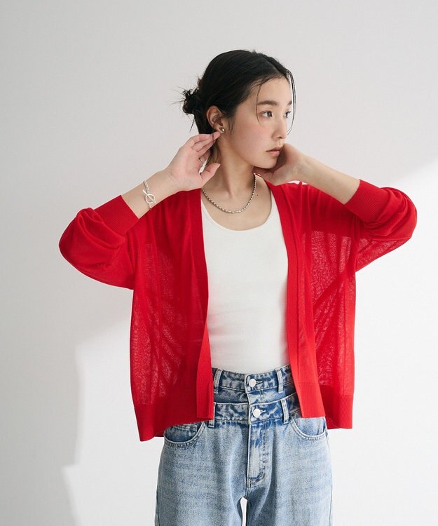 Green Parks 接触冷感ゆったりカーディガン Red