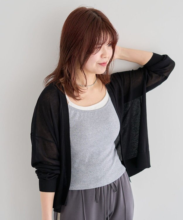 Green Parks 接触冷感ゆったりカーディガン Black