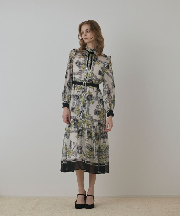 GRACE CONTINENTAL オーナメントフラワープリントワンピース キナリ