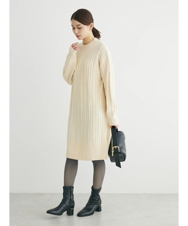 Green Parks ケーブルニットミニワンピース Ecru