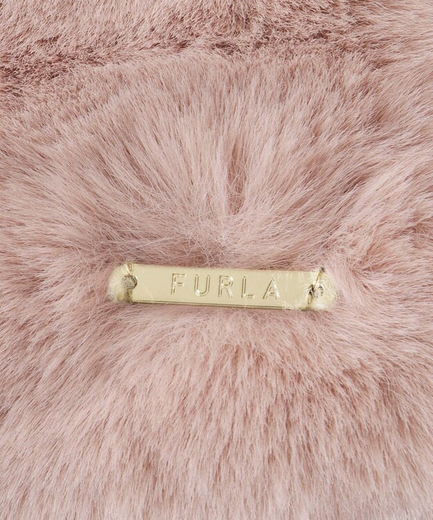 MOONBAT 【大人百花1月号掲載】FURLA フェイクファーマフラー ベルト差し込み ファーティペット ロゴプレート付 ペールピンク