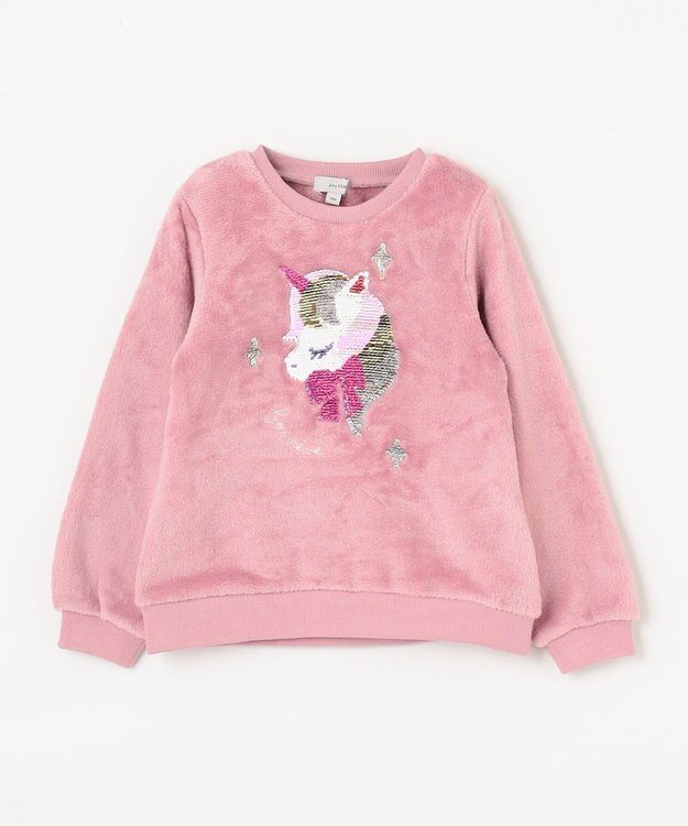 ANY KIDS 両面 フリース スパンコール トレーナー ピンク×ユニコーン