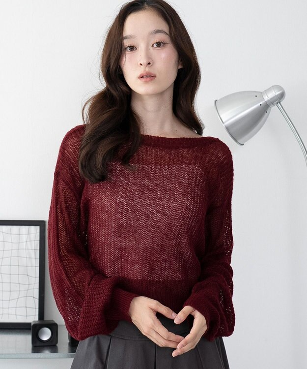 WEGO 【25年秋冬新作】モヘアタッチ2WAYリボンカーデ ワイン