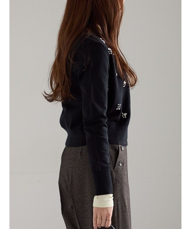 Te chichi ビジューニットコンパクトカーディガン ブラック