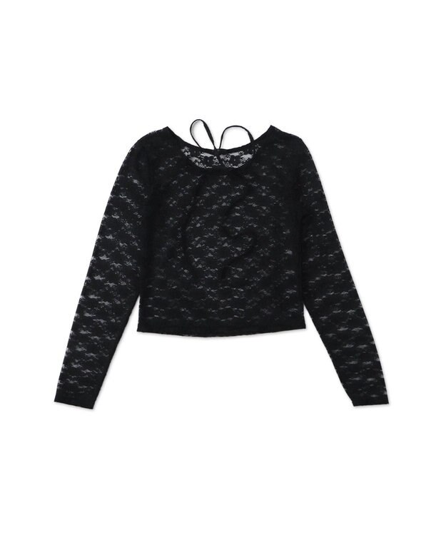 WEGO チョーカーリボン付きレースロンT ブラック