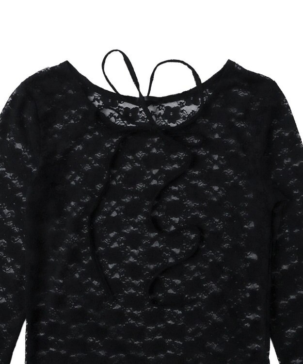 WEGO チョーカーリボン付きレースロンT ブラック