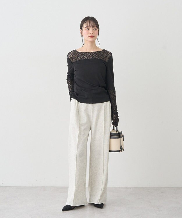 earth music&ecology レース×アイレットプルオ－バー Black