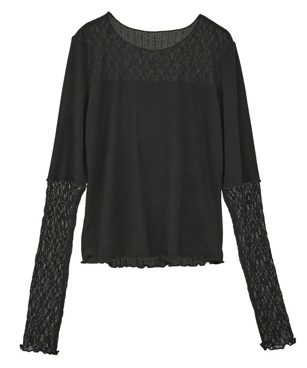 earth music&ecology レース×アイレットプルオ－バー Black