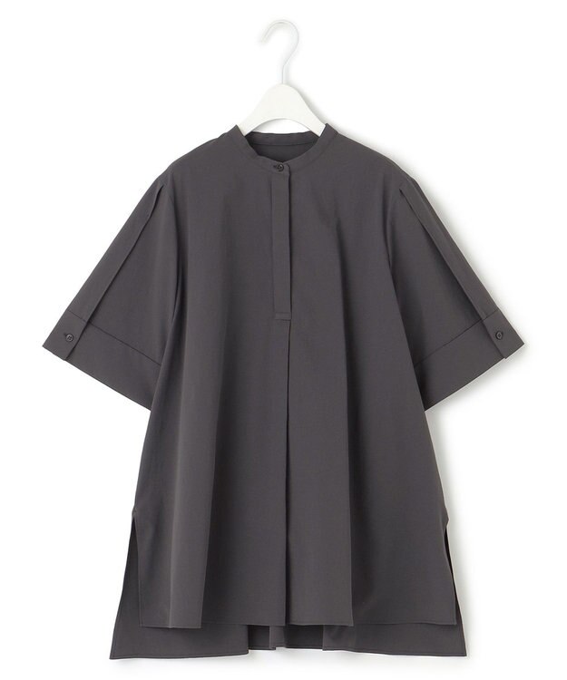 ICB 【洗える】ヴィンテージスパンブロード バンドカラーシャツ チャコールグレー系