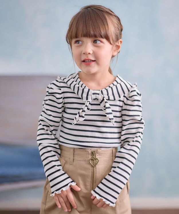 ANY KIDS リボン テレコボーダー Ｔシャツ ホワイト×ブラック