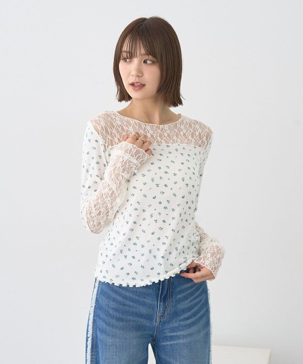 earth music&ecology レース×アイレットプルオ－バー Flower