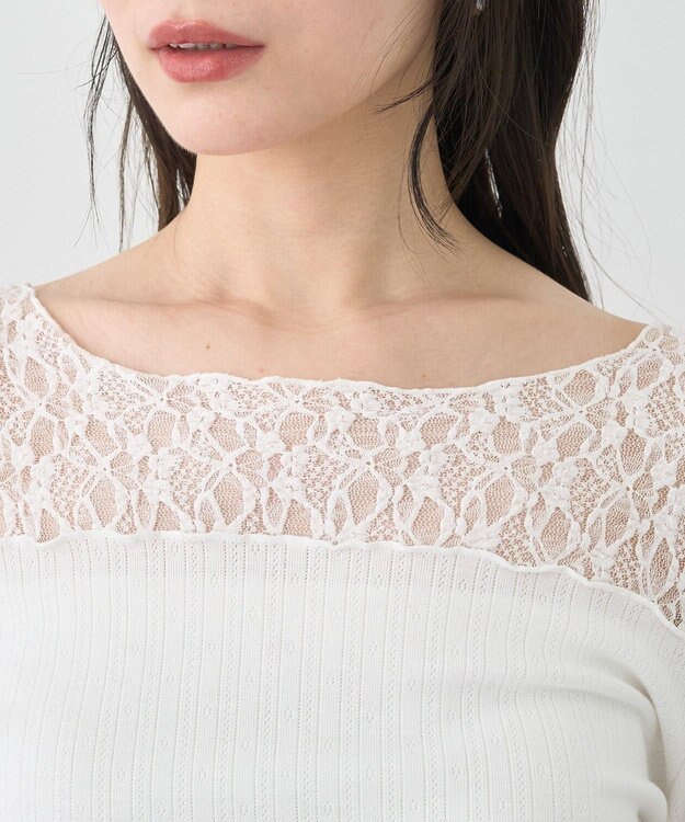 earth music&ecology レース×アイレットプルオ－バー Off White