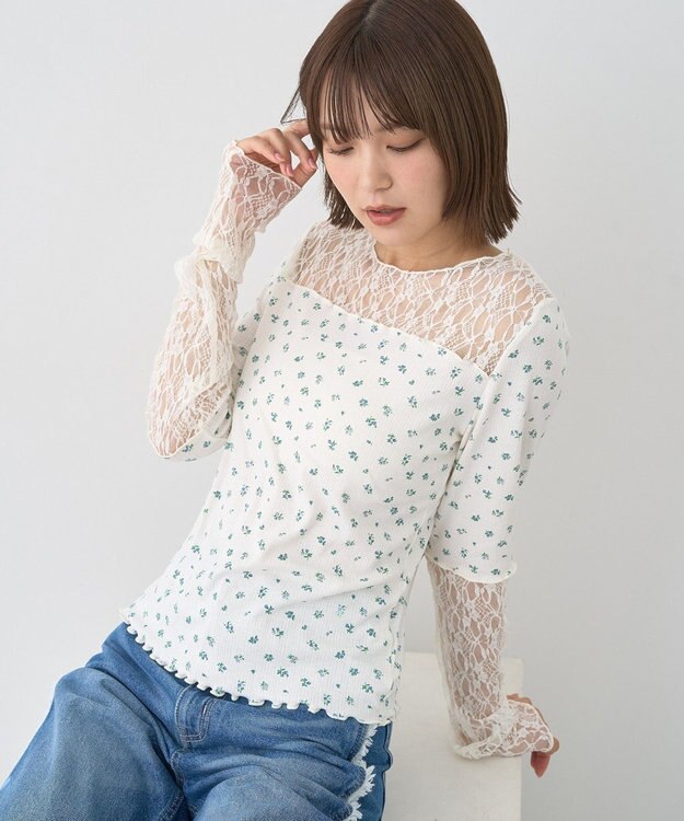 earth music&ecology レース×アイレットプルオ－バー Flower