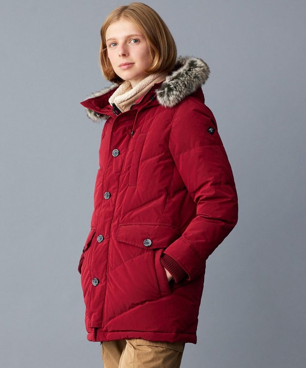 JOSEPH ABBOUD MOUNTAIN  【サスティナブル/ECO撥水/ECOファー/9ポケット/男女兼用】Pe/Nyピーチ ダウンコート レッド系
