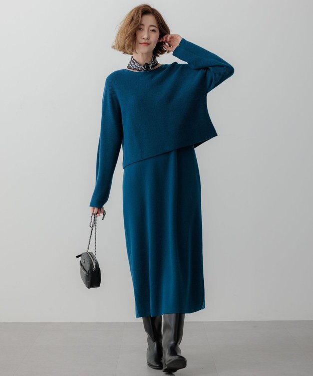 23区 S 【洗える】レイヤードニットツイン ワンピース ピーコックグリーン系