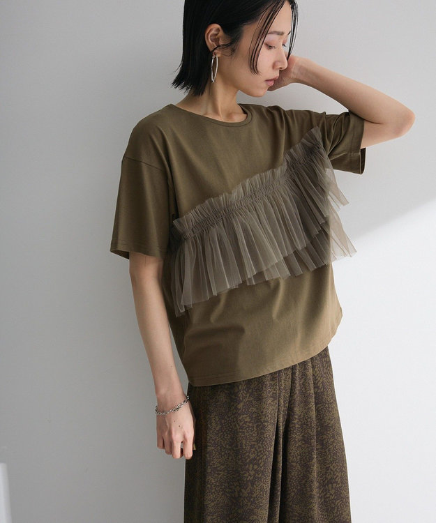 Green Parks ・ＥＬＥＮＣＡＲＥ　ＤＵＥ　チュールフリルレイヤーＴＥＥ Khaki
