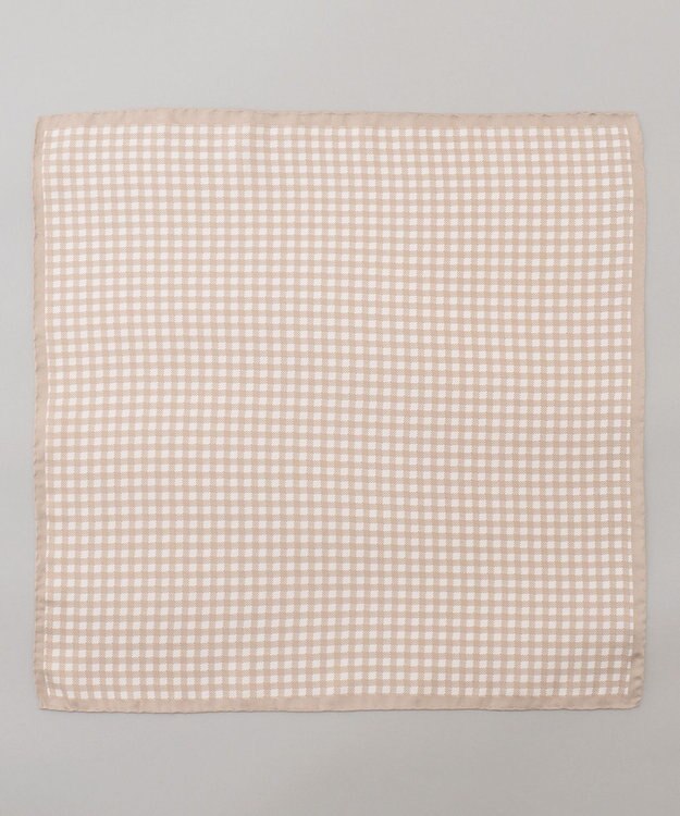 GOTAIRIKU 首にも巻ける【2WAY/日本製】シルク100% ポケットチーフ（チェック柄） ベージュ系8