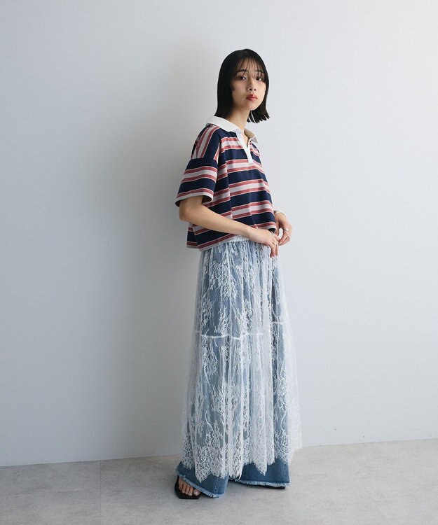 Green Parks エムブレム刺繍ショートボーダーカットソー Navy