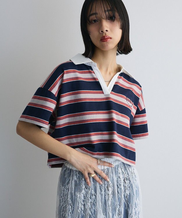 Green Parks エムブレム刺繍ショートボーダーカットソー Navy