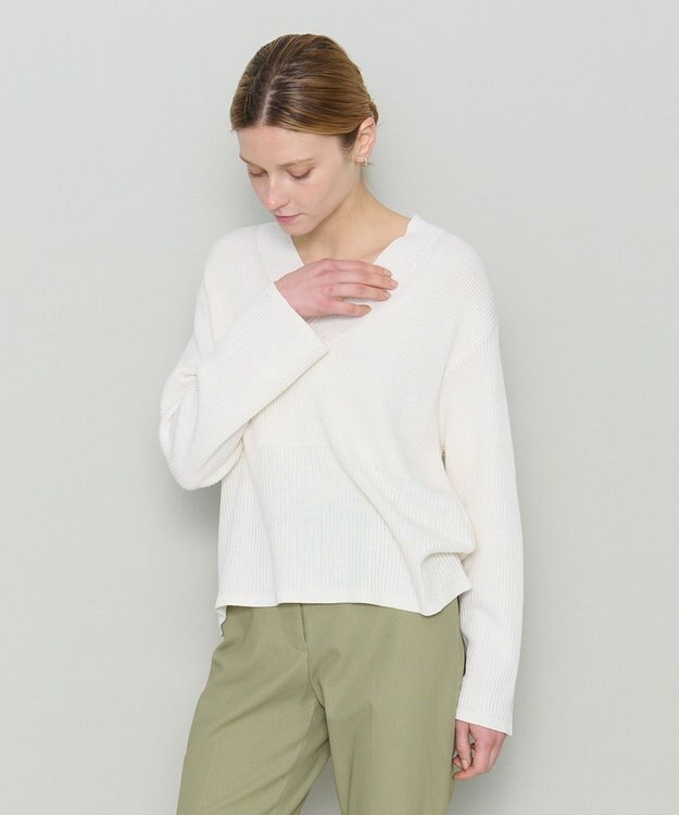 JOSEPH 【洗える】シルクコットン　Vネックニット Oyster white