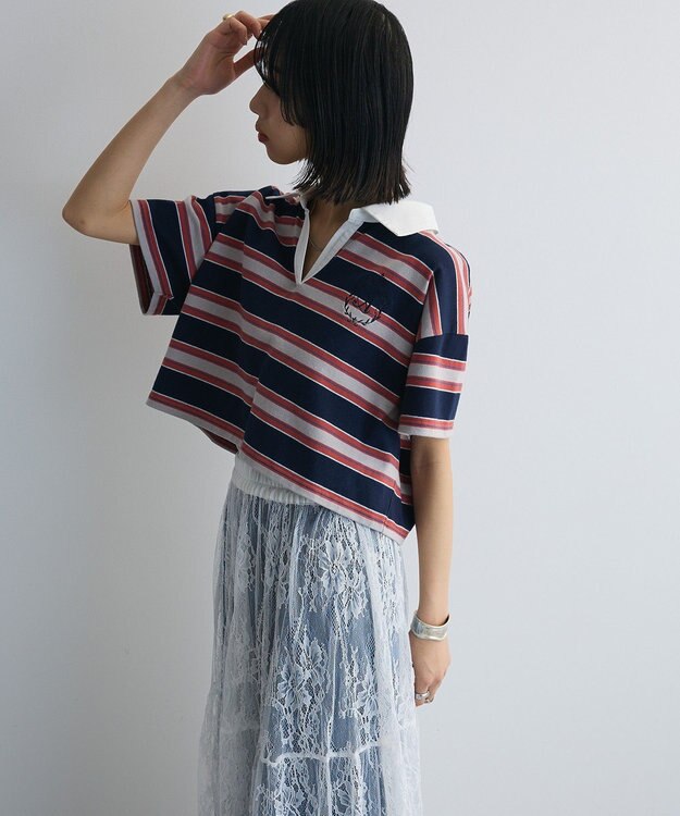 Green Parks エムブレム刺繍ショートボーダーカットソー Navy