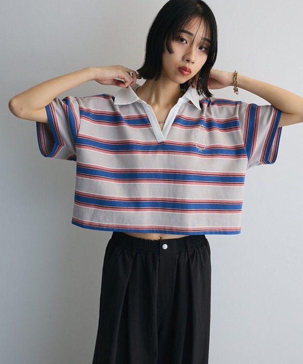 Green Parks エムブレム刺繍ショートボーダーカットソー Gray