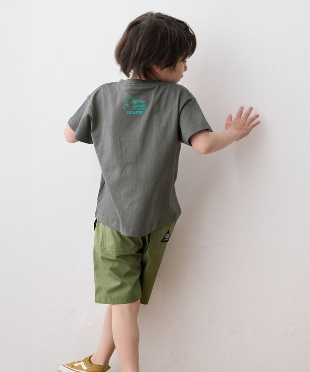 ANY KIDS 車プリント 半袖Tシャツ チャコール（ショベルカー）