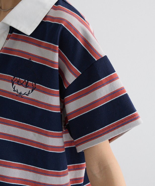 Green Parks エムブレム刺繍ショートボーダーカットソー Navy