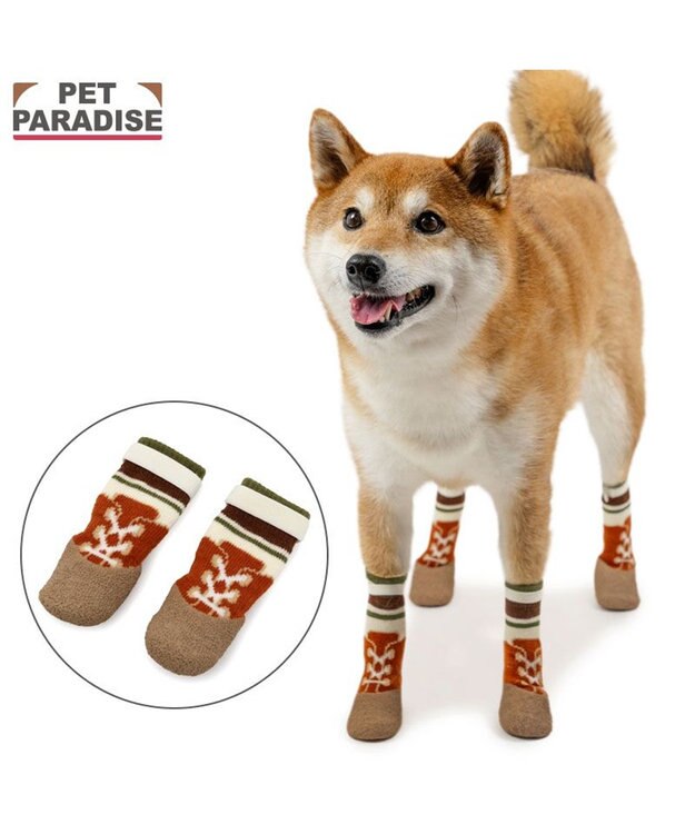 PET PARADISE ペットパラダイス ボーダー フィット靴 ＳＭ ベージュ×レッド