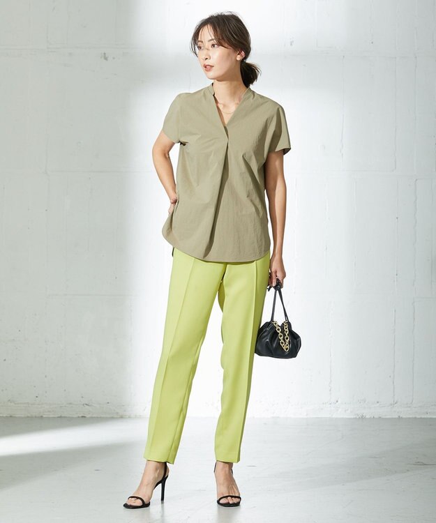 ICB L 【新色追加・洗える】 FluidBackSatin ドロストパンツ ライム系