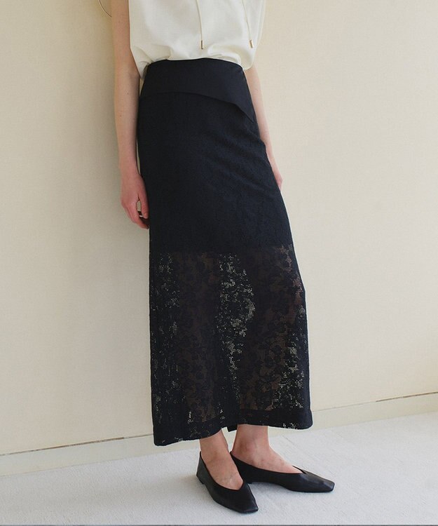BEIGE， FLUORITE / 異素材コンビ レーススカート Black