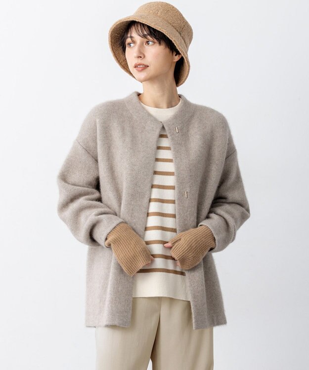 23区大きいサイズ46 ラクーンブレンドダブルフェイスニットアウター CLASSY.11月号掲載/洗える】ラクーンブレンドダブルフェイス