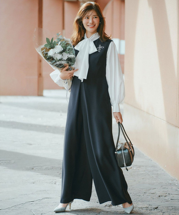 UNFILO 【取り外し可能なボウタイ付き/セレモニー】2WAY ボウタイブラウス オフ