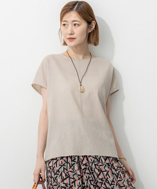 23区 【洗える】トリアセスラブストレッチ フレンチスリーブ ブラウス ベージュ系