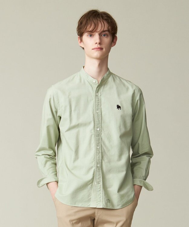 J.PRESS MEN 【大人気バックブル】バンドカラー オックスフォードシャツ ライトグリーン系